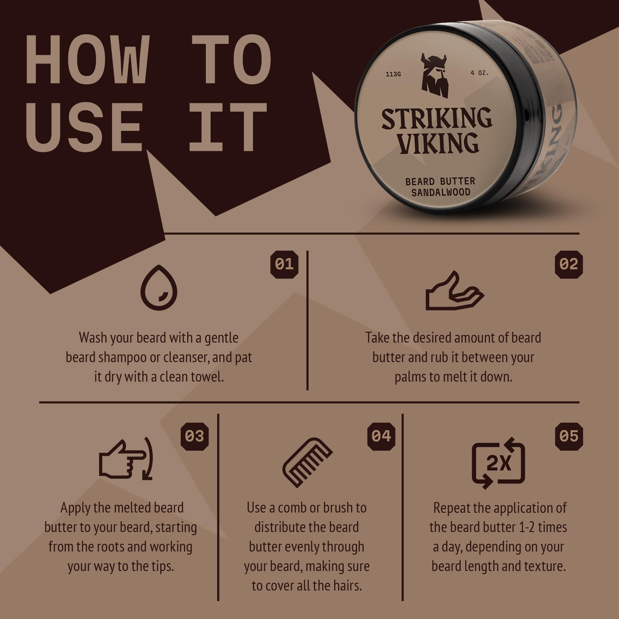 Striking Viking Nourrissant Barbe Santal: soutien une barbe saine et nourrie.