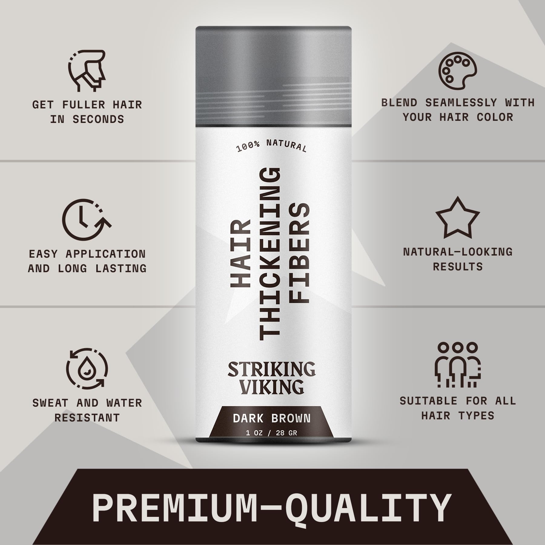 Poudre Striking Viking brun foncé, application rapide et efficace.