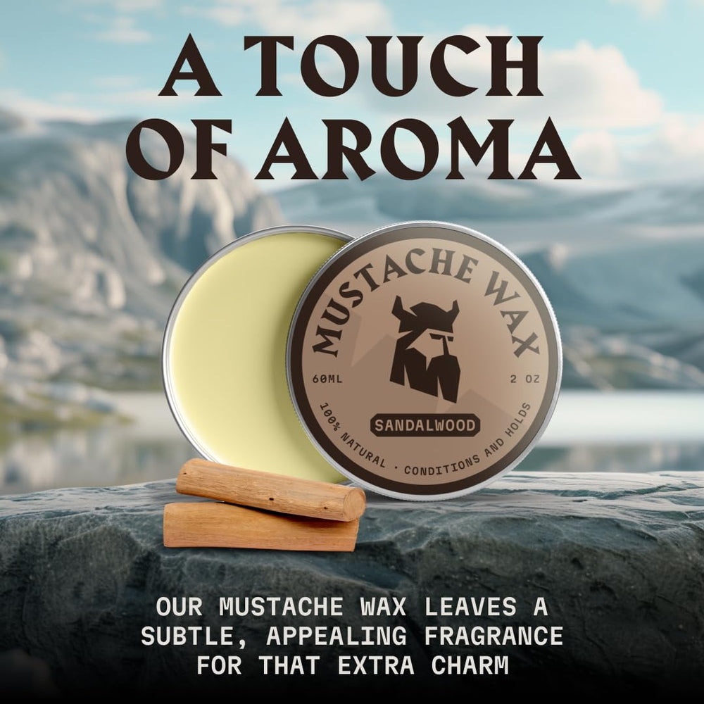Prise ferme avec cire moustache Striking Viking pour un look net.