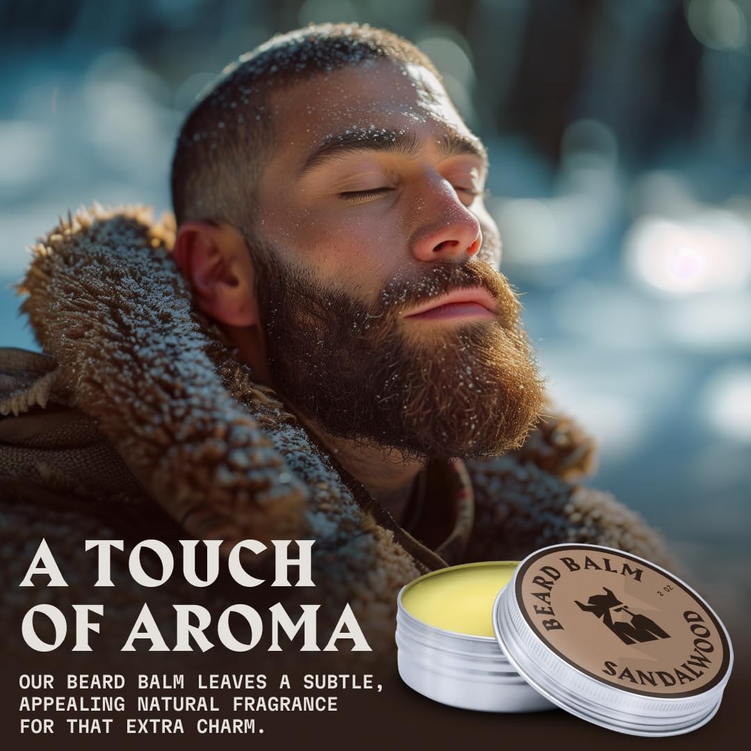 Texture onctueuse du baume-barbe-santal pour une application facile.