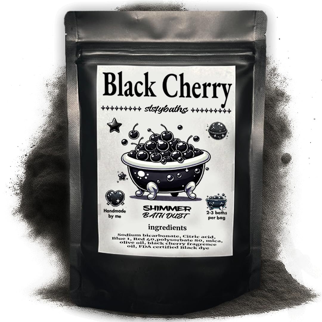 Stsfybaths bombe bain éclat cerise noire dans son sachet, sans taches.