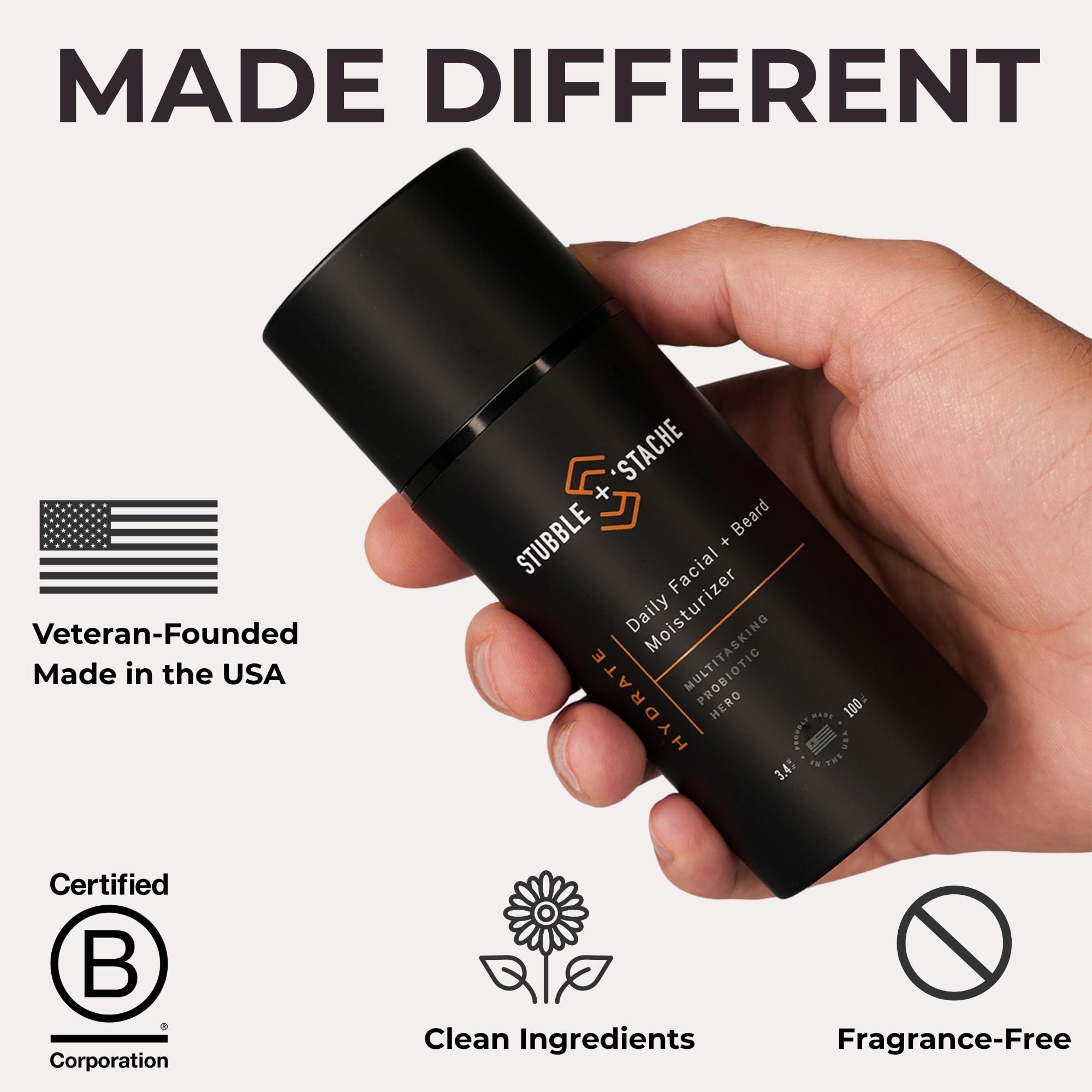 Stubble & Stache – composition naturelle sans parfum synthétique.
