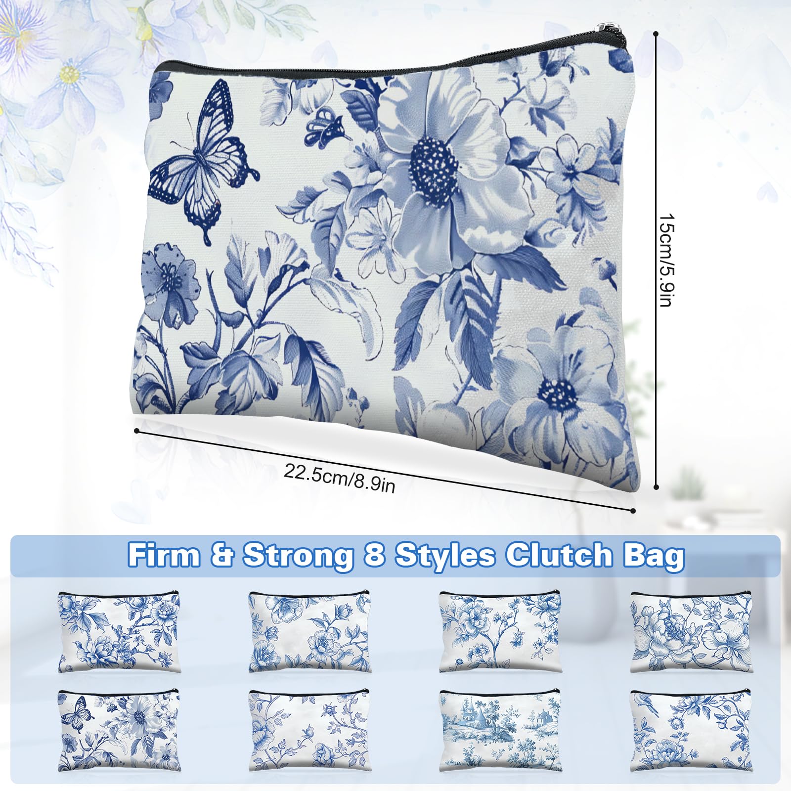 Pochette beaute Stuffygreenus coton bleu fleuri, organisation idéale lors des déplacements