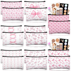 Pochette maquillage Stuffygreenus avec noeud rose, idéale pour vos essentiels.
