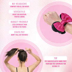 Styla Hair scrunchies velours rouge, oreilles souris et brillance subtile.
