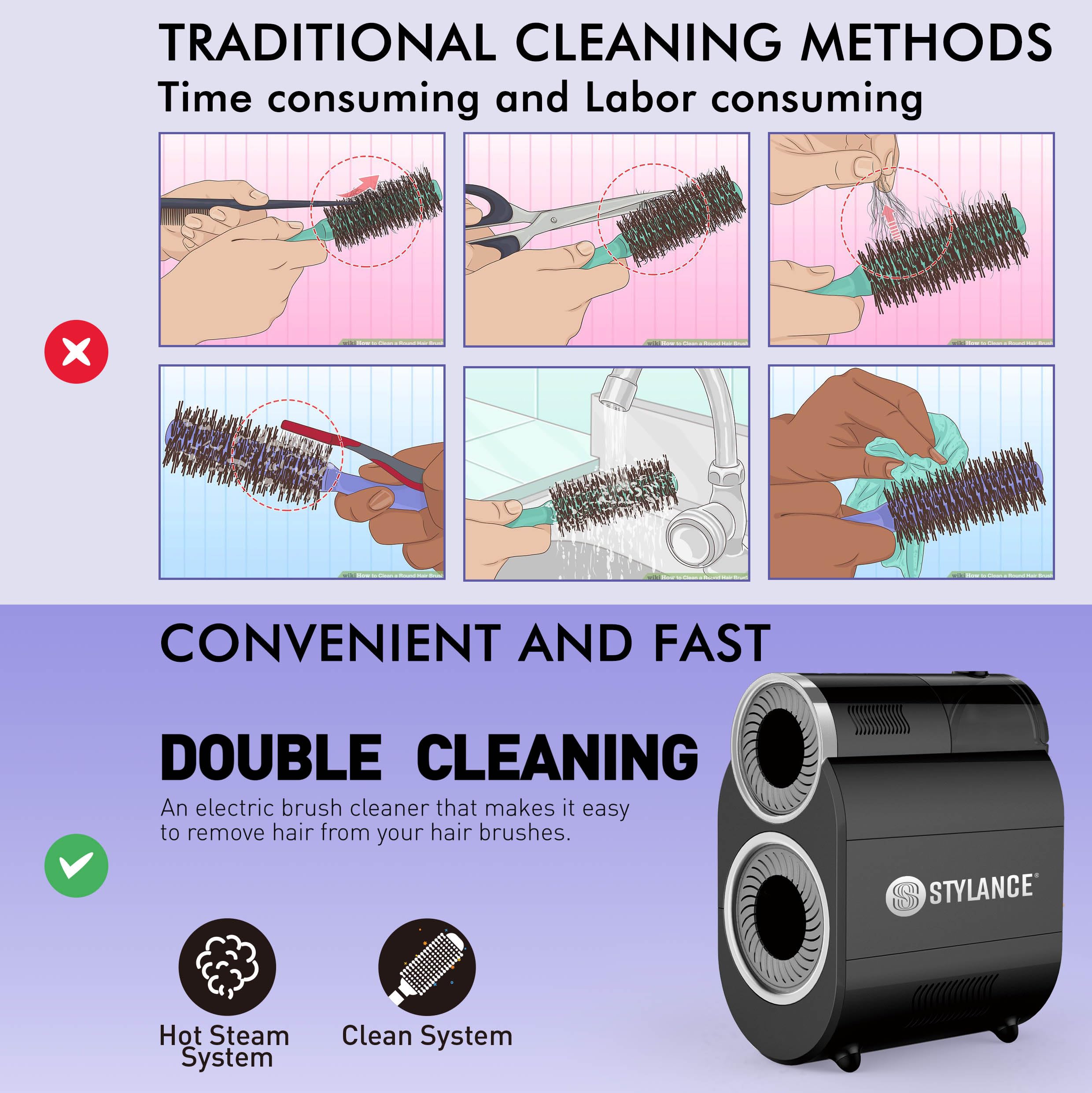 STYLANCE nettoyeur-brosse automatique système vapeur chaude pour brosse propre