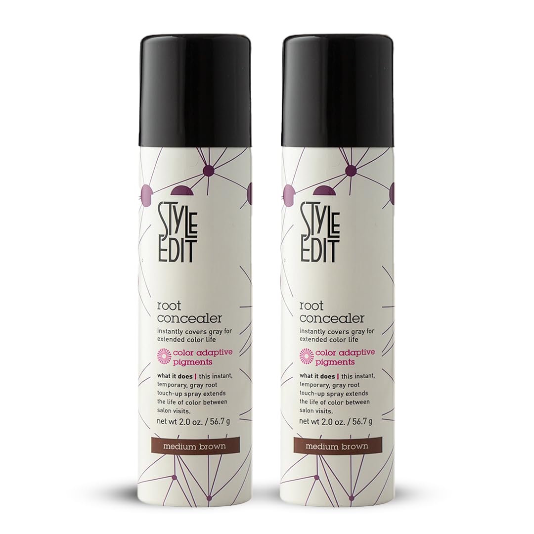STYLE EDIT Correcteur racines en spray brun moyen, couverture rapide des gris pour cheveux