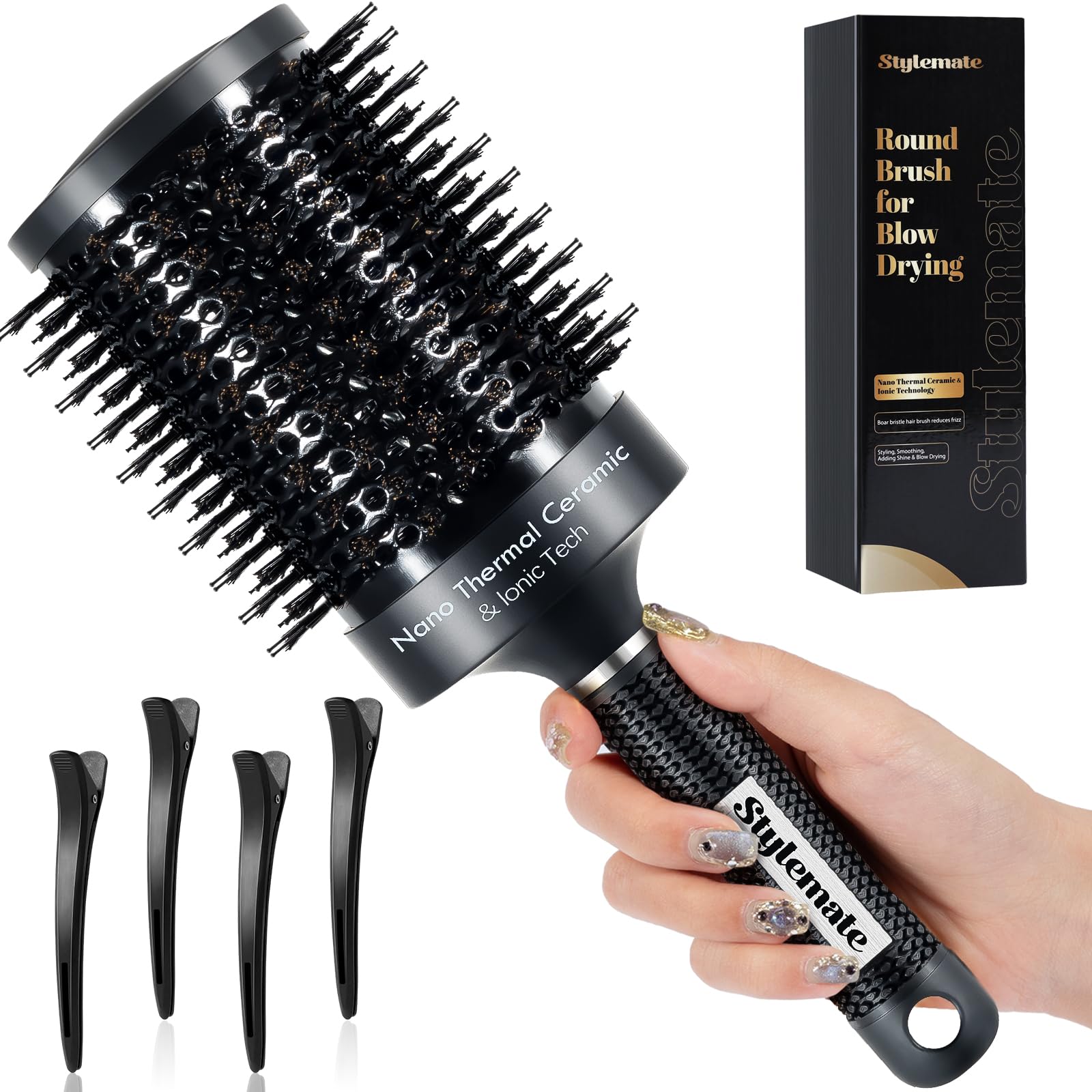 STYLEMATE brosse ronde grande 2,7 pouces pour séchage rapide et lissage fluide.