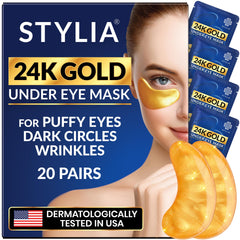 Masque yeux Stylia 24k or en action pour hydratation immédiate.