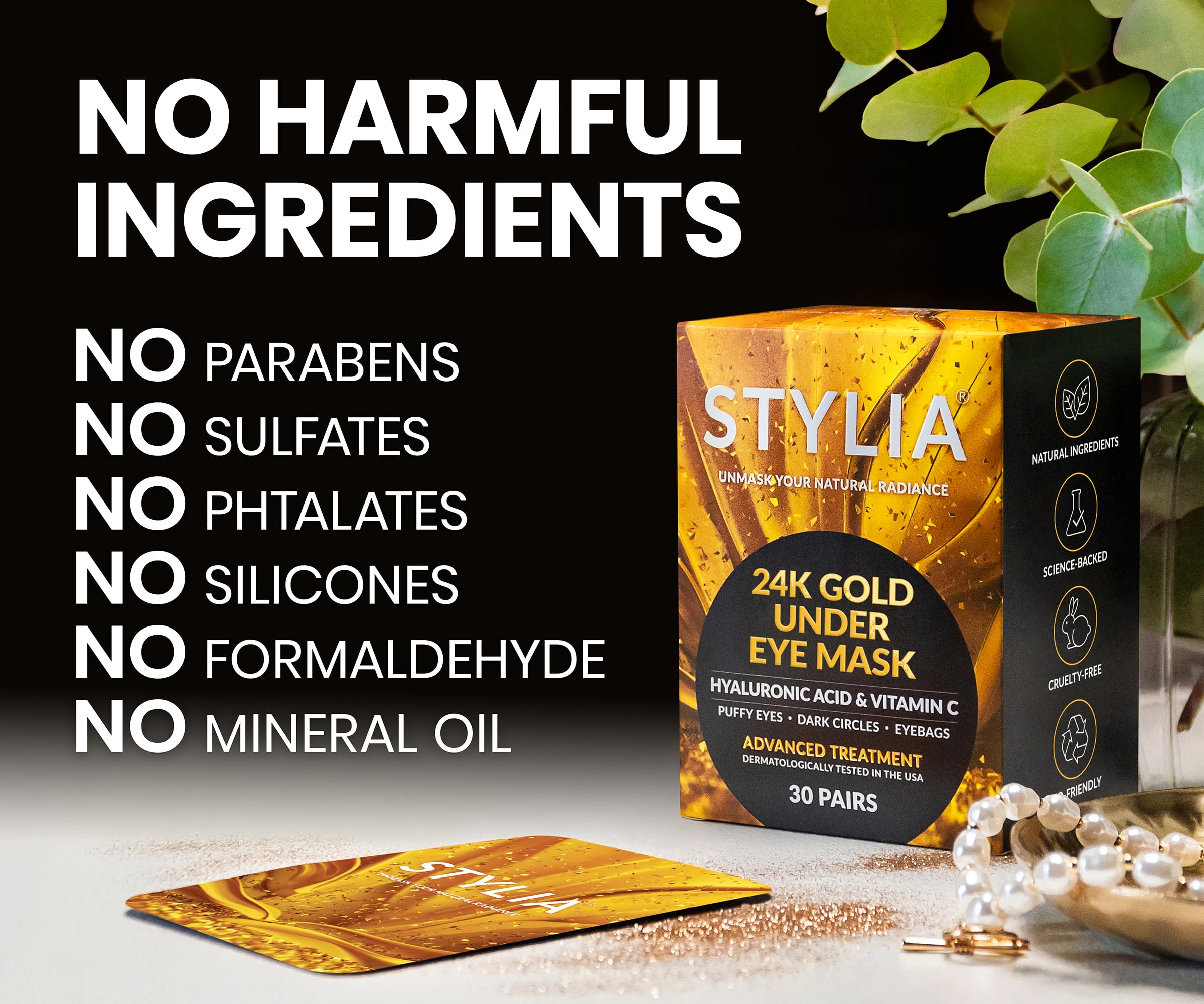 Coffret Stylia patches yeux: emballage luxe et présentation élégante.