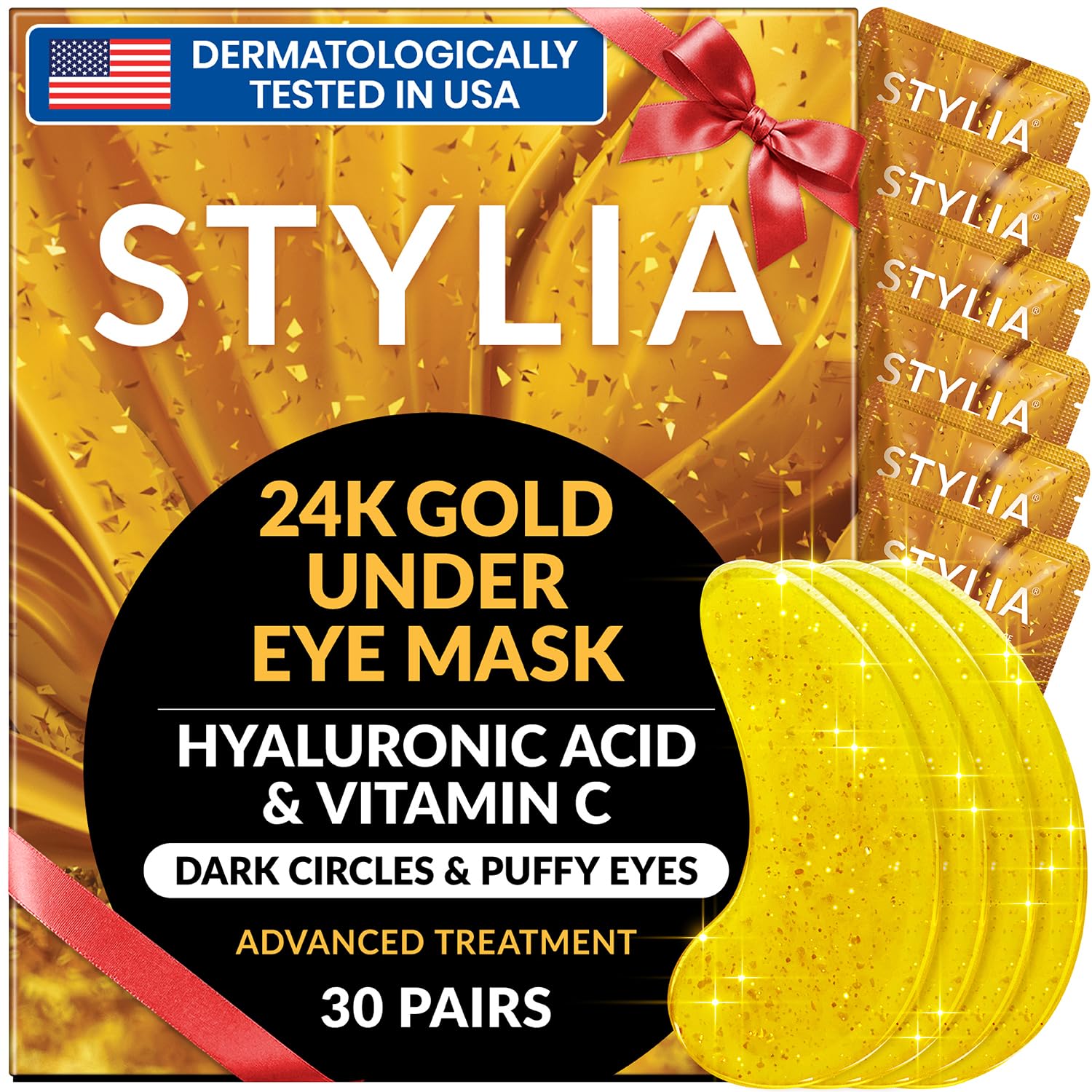 Patchs yeux Stylia Or 24k pour un regard plus lumineux et reposé.