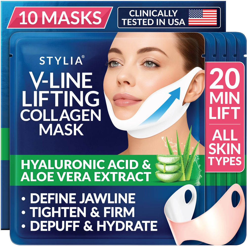 Stylia V Line: emballage du masque au collagène prêt à l’application sur le contour de la mâchoire.