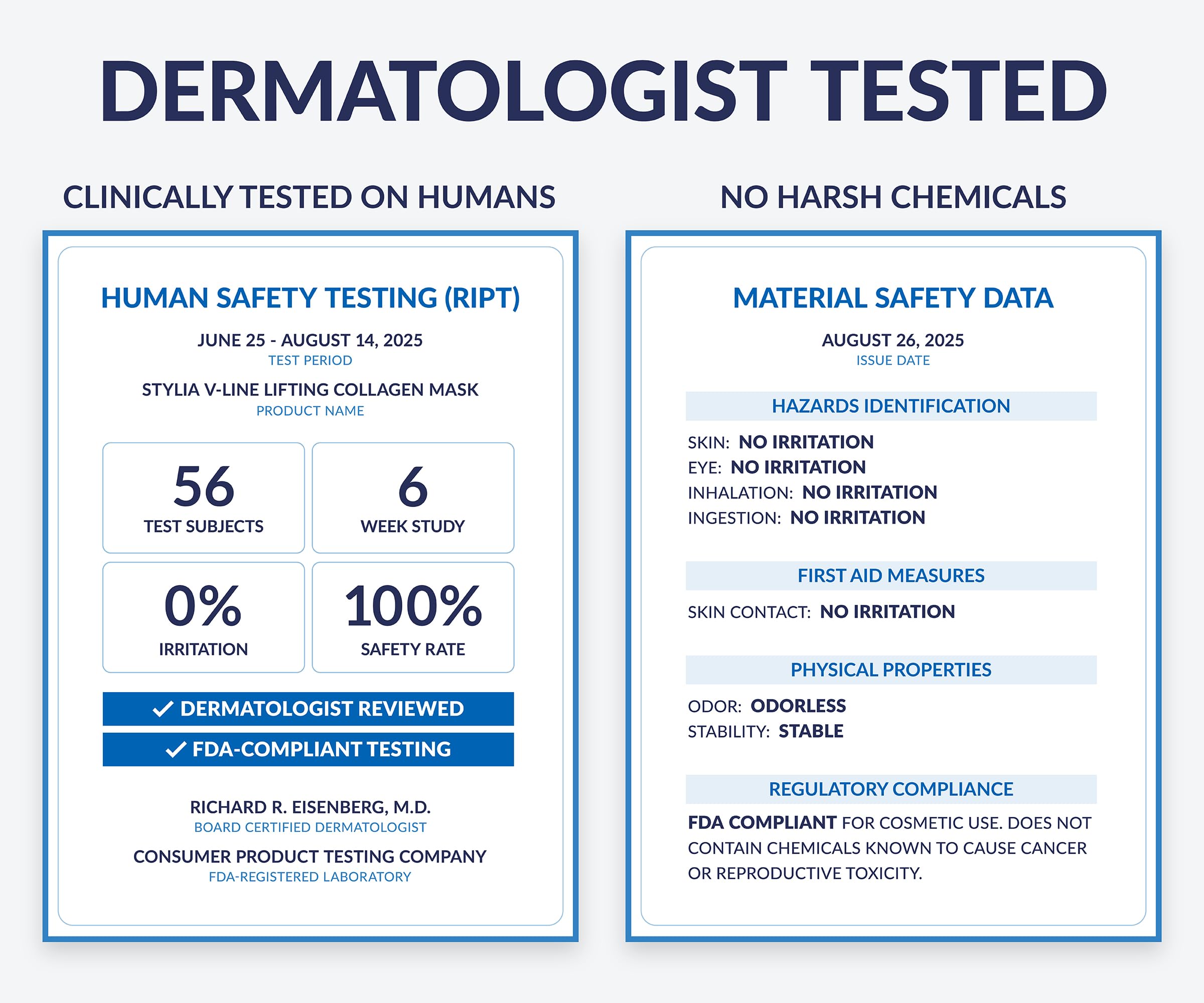 Stylia V Line masque dermatologiquement-testé: adapté aux peaux sensibles et confort d'usage.