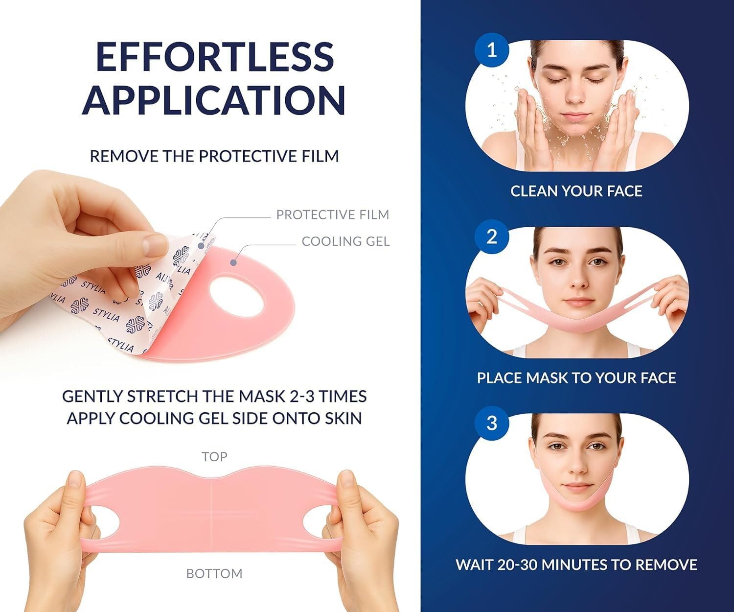 Stylia V Line masque application douce sur le visage et le cou