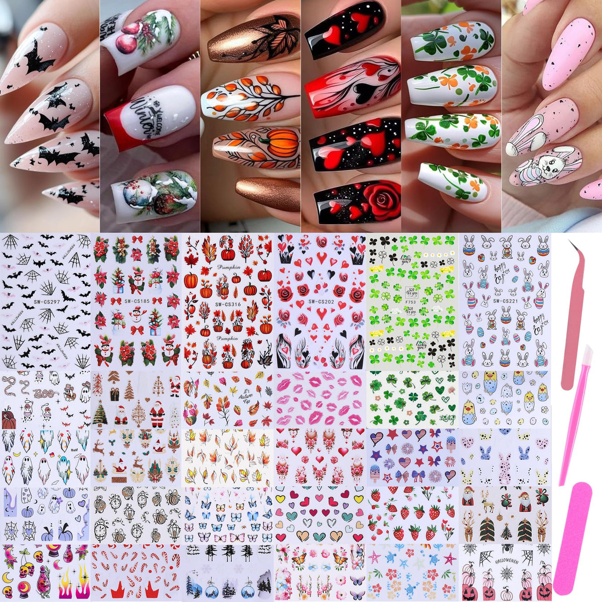 STZPRONAIL autocollants Noël 3D, parfait pour décorations festives sur ongles.