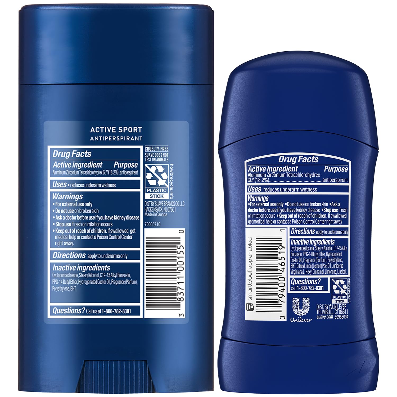 Suave Active Sport baton 1,4 oz, format pratique.