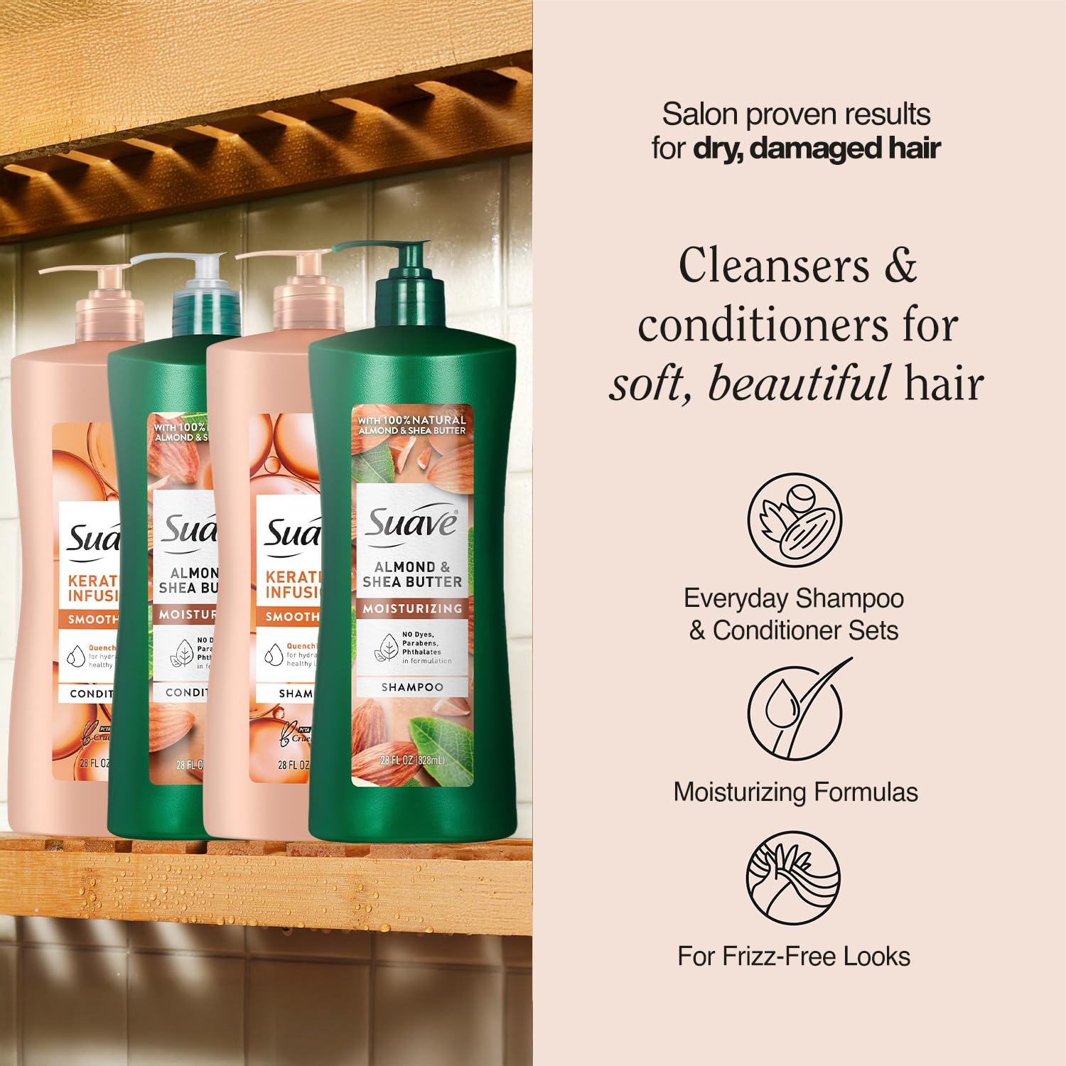 Après-shampoing Amande & Karité Suave en bouteille pour démêler aisément.