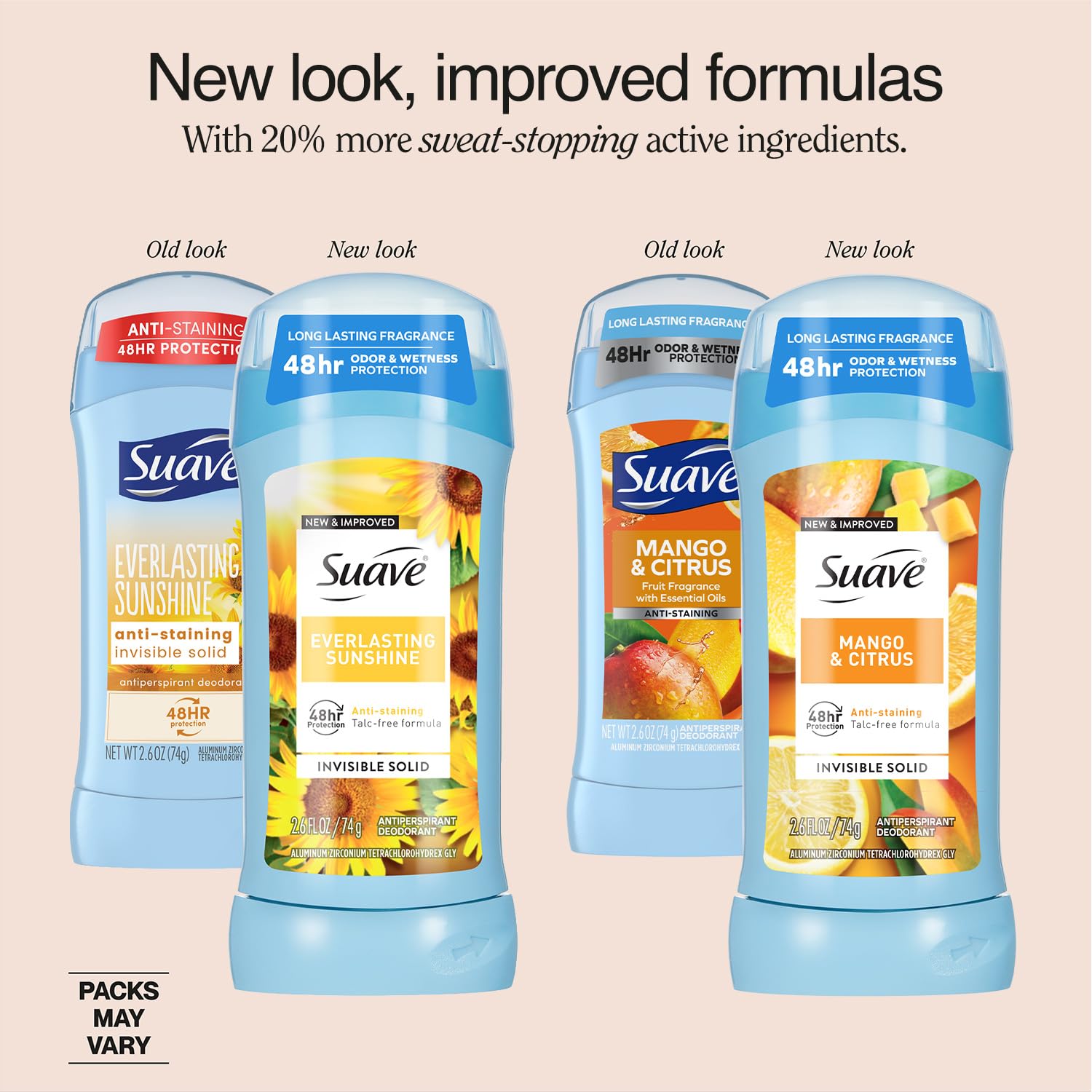 Suave Mangue et Agrumes, déodorant frais et efficace contre la transpiration.
