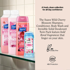Après-shampooing Suave, bouteille hydratante, démêle facilement et rend les cheveux doux.