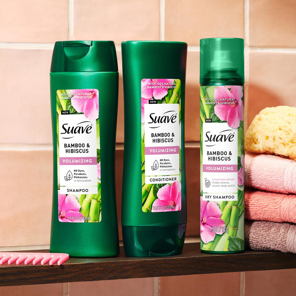 Emballage sans cruauté du duo Suave Bamboo & Hibiscus.