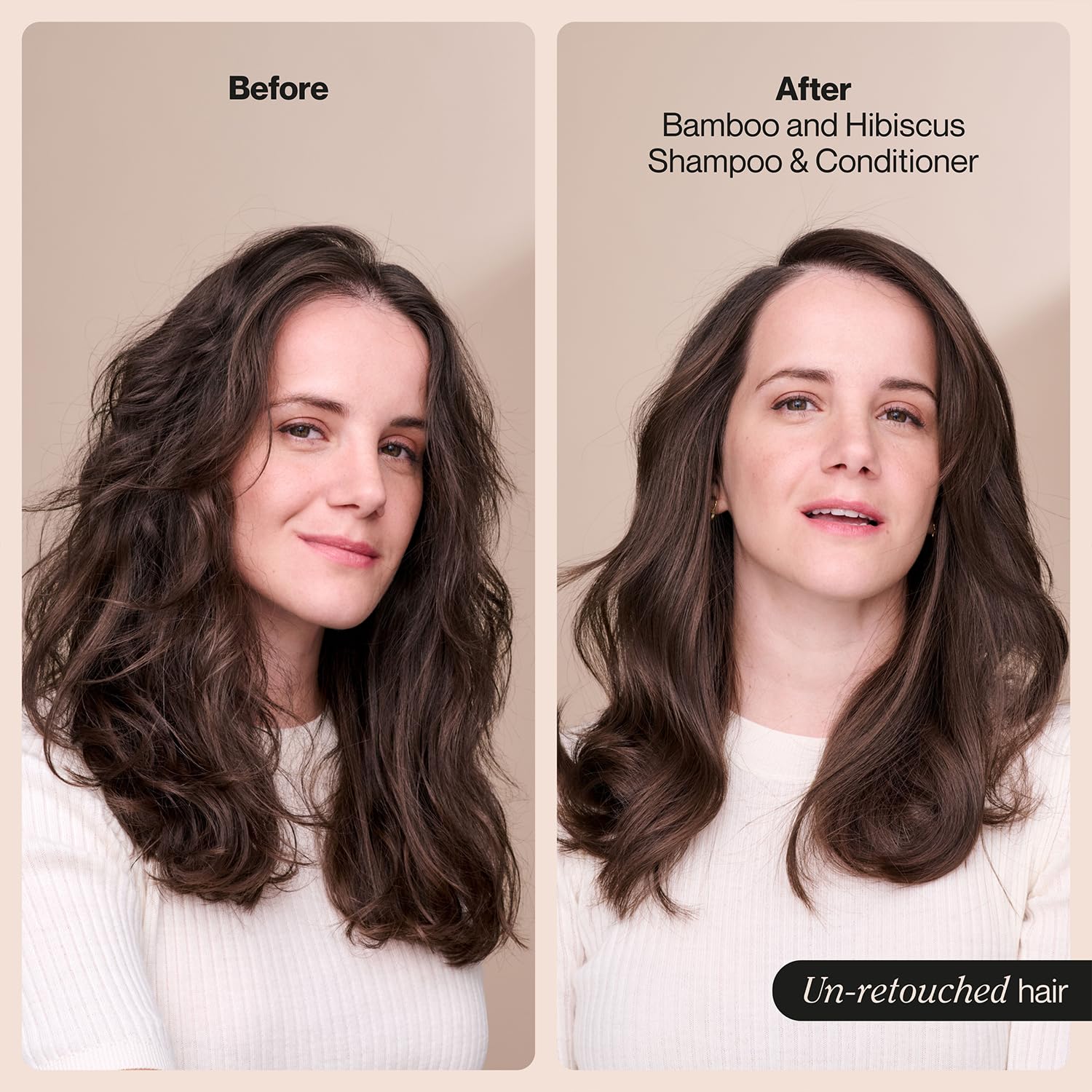 Cheveux fins gagnent du volume après le duo Suave Bamboo & Hibiscus.