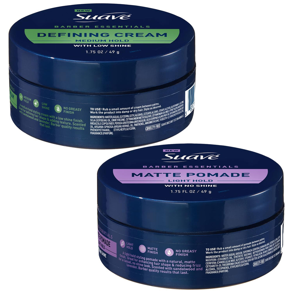 Crème definissante Suave Barber Essentials: texture soignée et style durable.