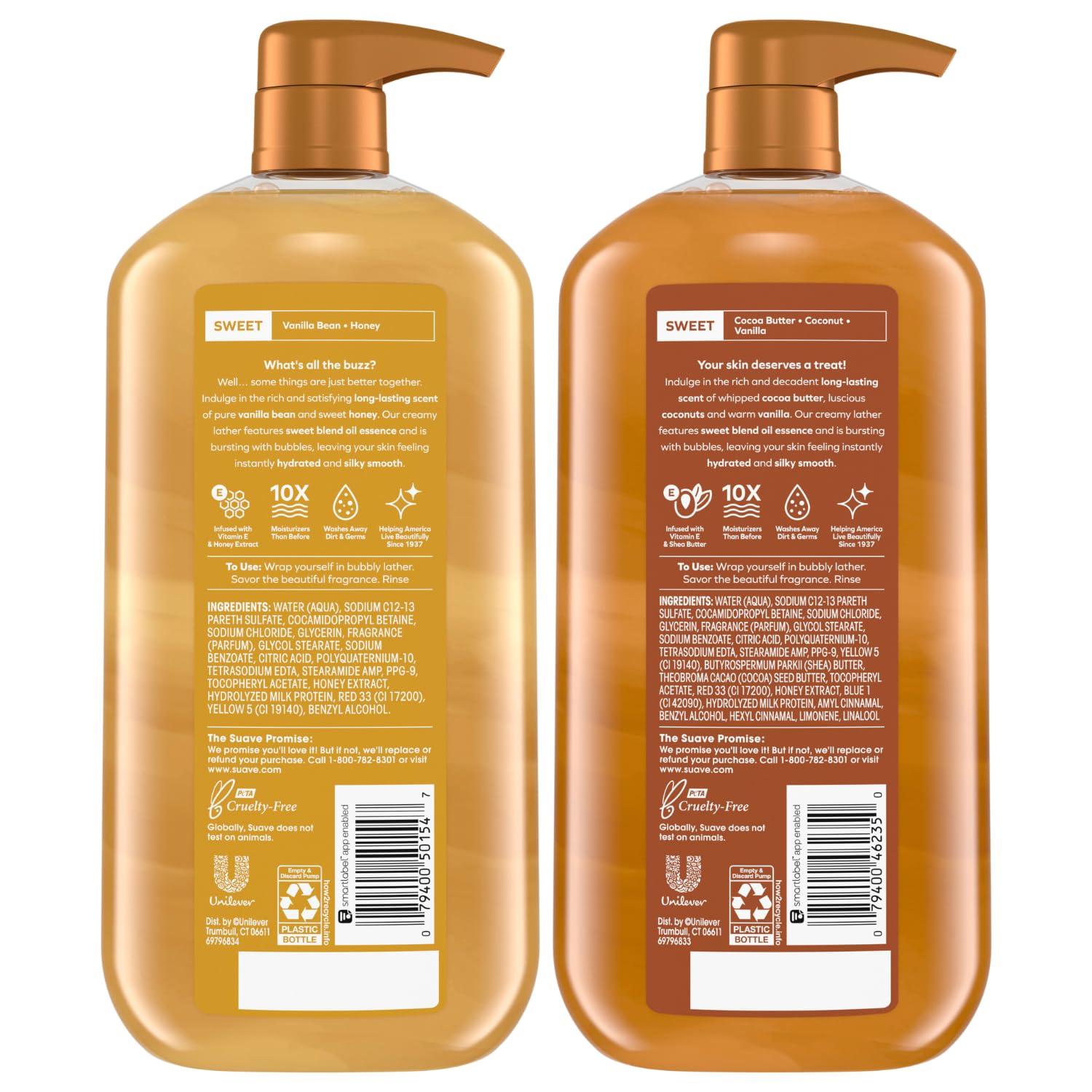 Bouteille Suave Beurre cacao et karité, soin nourrissant pour peaux sèches.