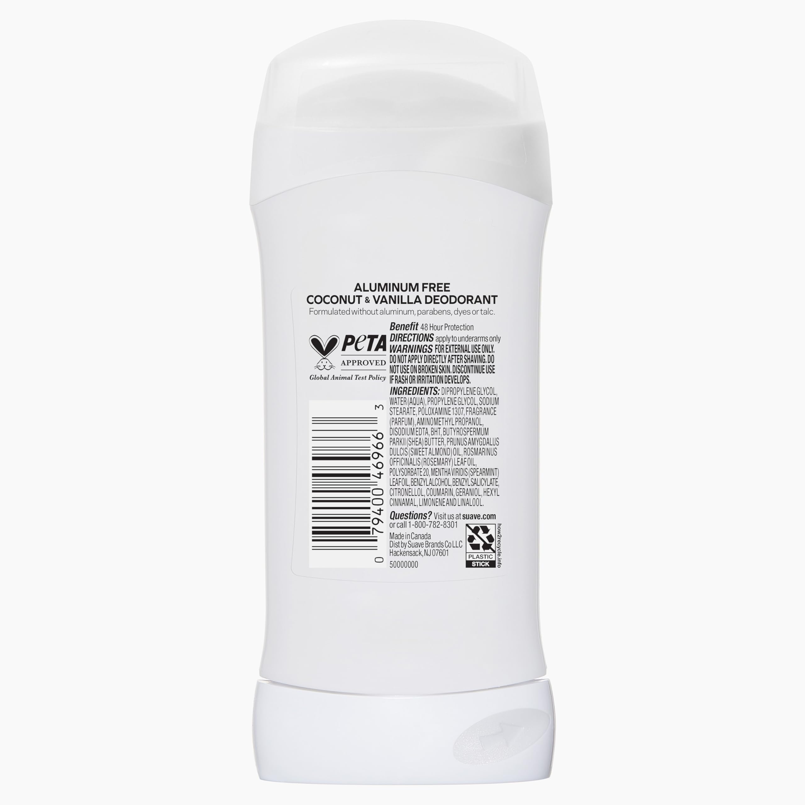 Déodorant Suave certifié sans cruauté par PETA.