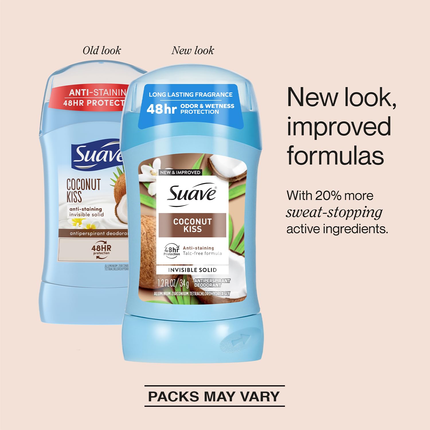 Suave Coco protection 48h sur peau sensible.