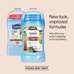 Suave Coco protection 48h sur peau sensible.