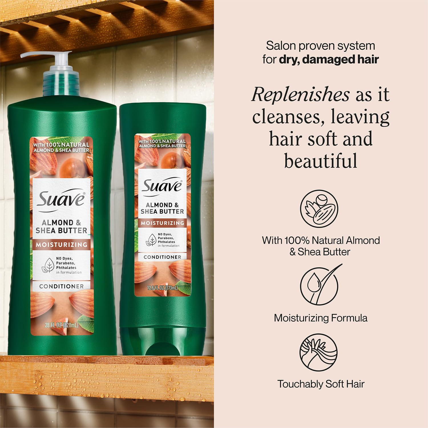 Conditionneur Suave en pompe 28 oz, format économique pour cheveux secs.