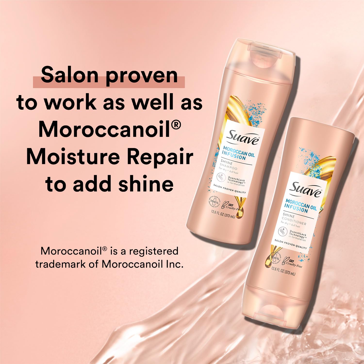 Conditionneur Suave argan en bouteille: démêlage facile et cheveux soyeux.