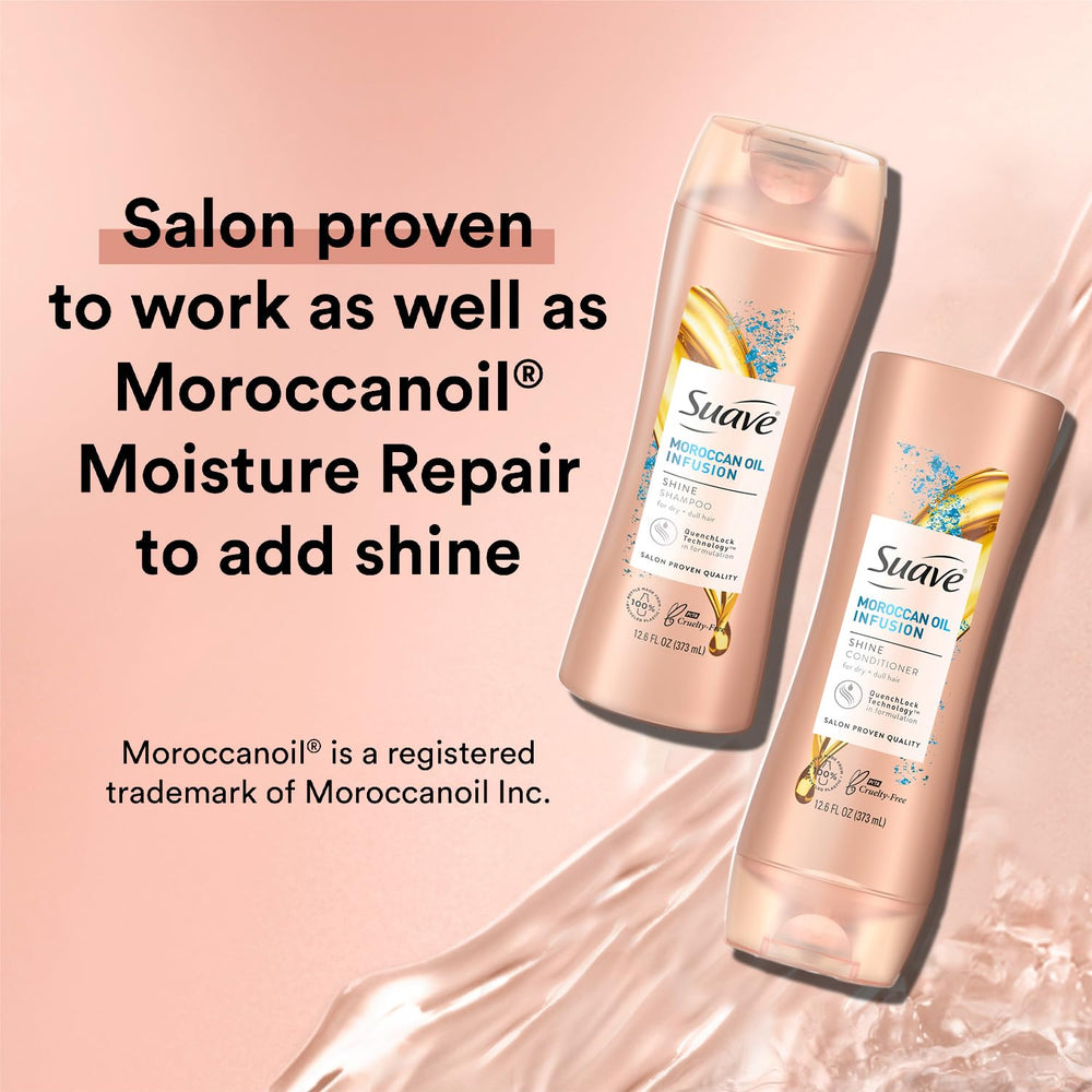 Conditionneur Suave argan en bouteille: démêlage facile et cheveux soyeux.