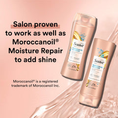 Conditionneur Suave argan en bouteille: démêlage facile et cheveux soyeux.