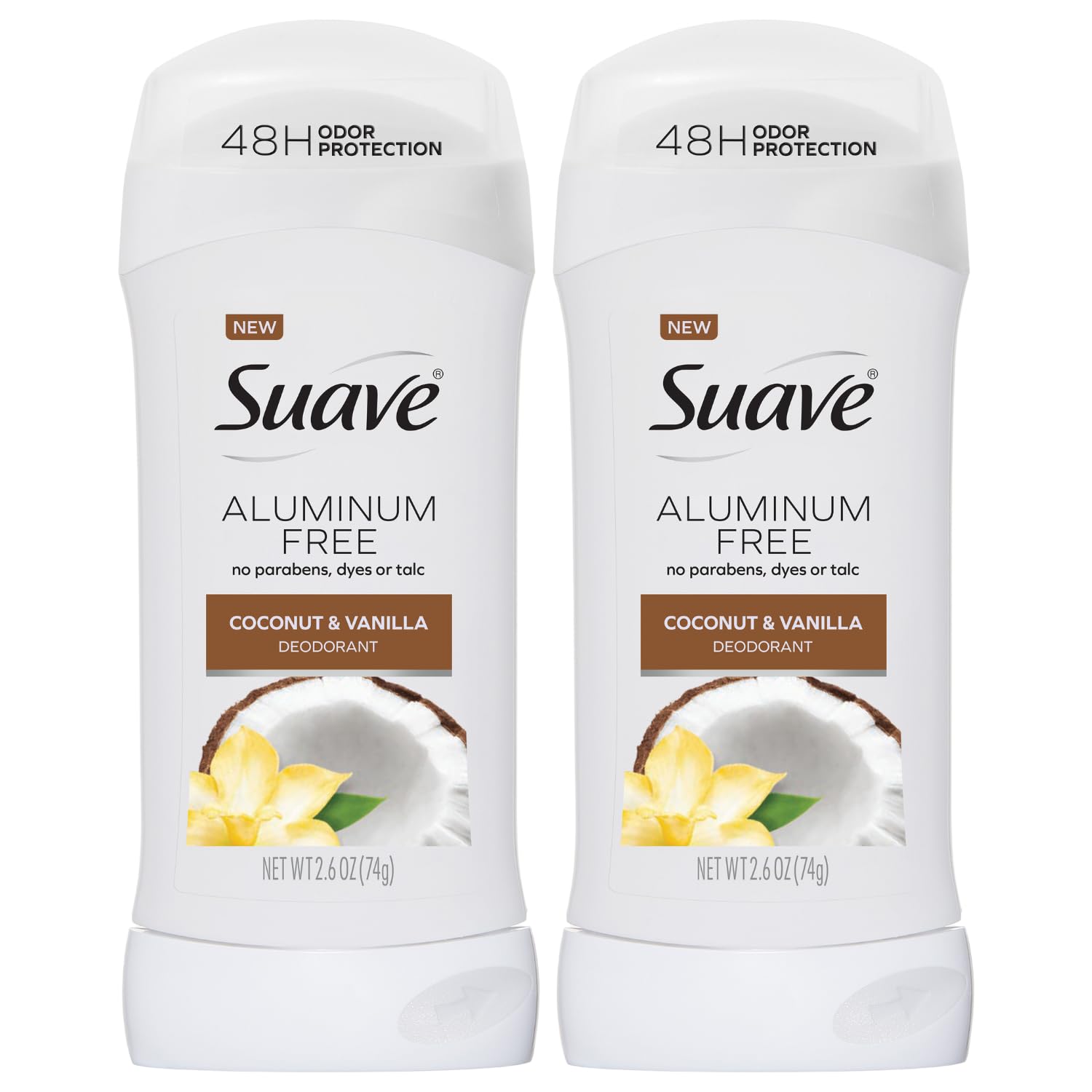 Déodorant Suave femme Coco Vanille 2-pack, fraîcheur durable.