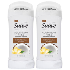 Déodorant Suave femme Coco Vanille 2-pack, fraîcheur durable.