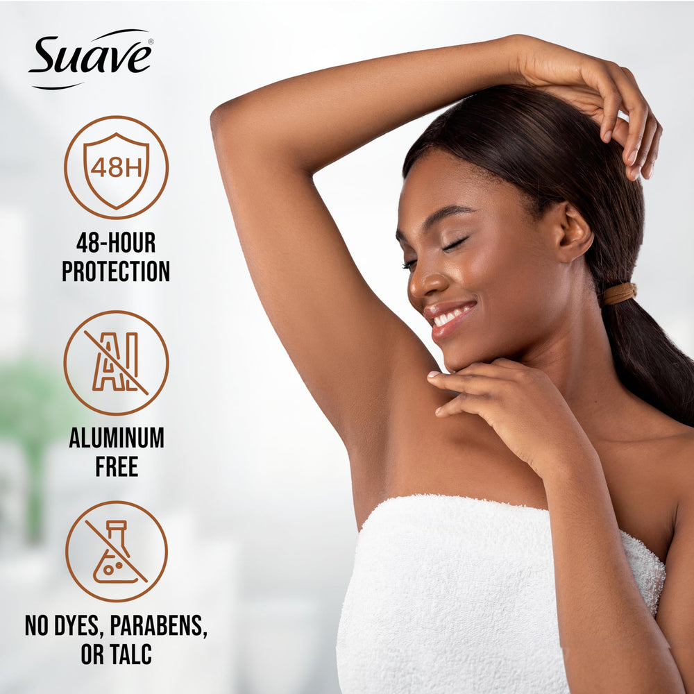 Formule sans aluminium pour le déodorant Suave Coco Vanille.