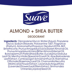 Suave sans cruauté animale, déodorant parfum amande-karité pour activités quotidiennes.