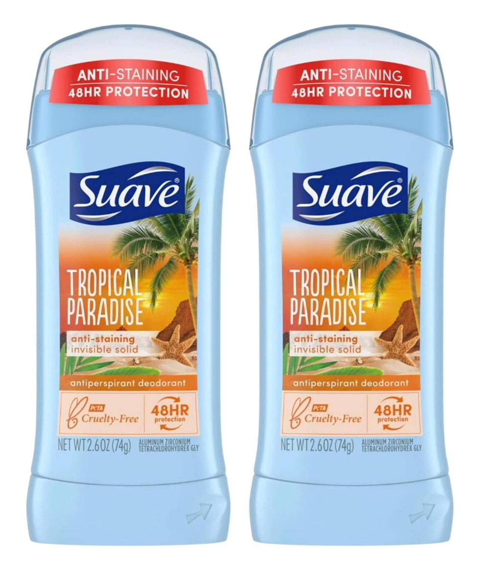 Déodorant Suave Tropic Paradise invisible en stick, protection discrète.