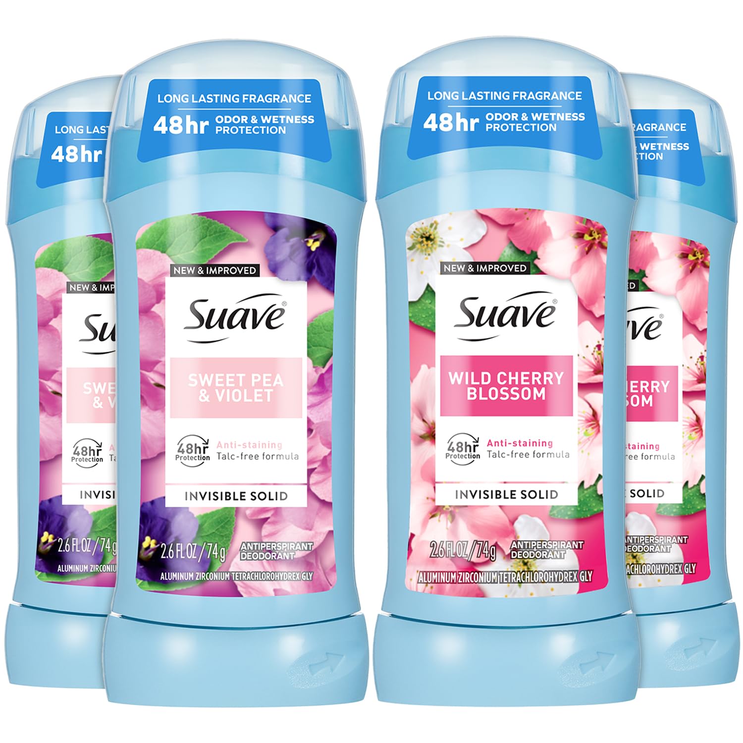 Déodorant Suave pour femme, fleur cerisier sauvage, bâtonnet invisible sans traces.