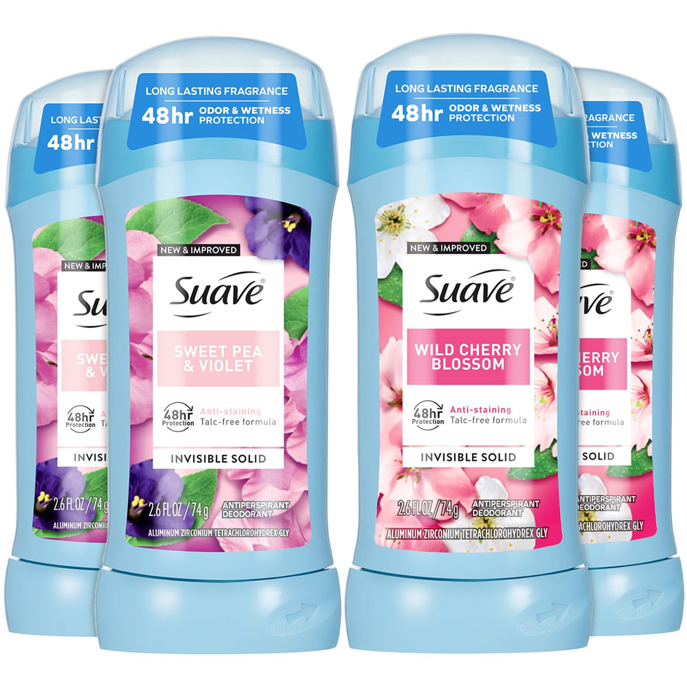 Déodorant Suave pour femme, fleur cerisier sauvage, bâtonnet invisible sans traces.