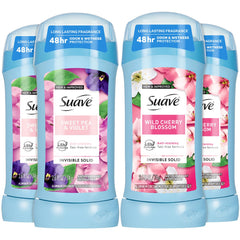 Déodorant Suave pour femme, fleur cerisier sauvage, bâtonnet invisible sans traces.