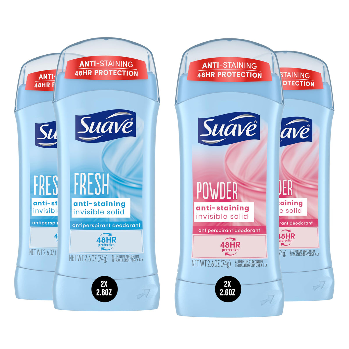 Coffret Suave Déodorant Femmes Poudre Fraîche, protection 48 heures et fragrance agréable.