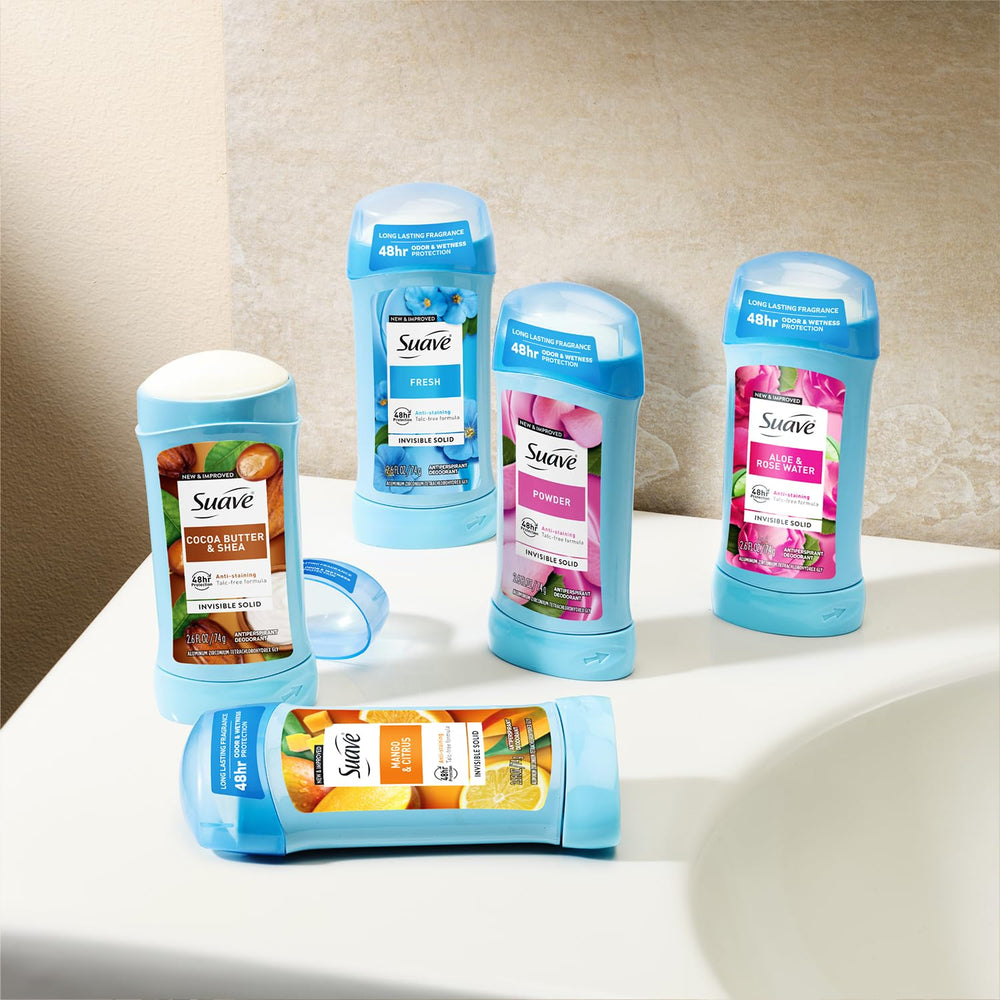Protection discrète 48h avec Suave poudre déodorant – idéal pour les activités quotidiennes.