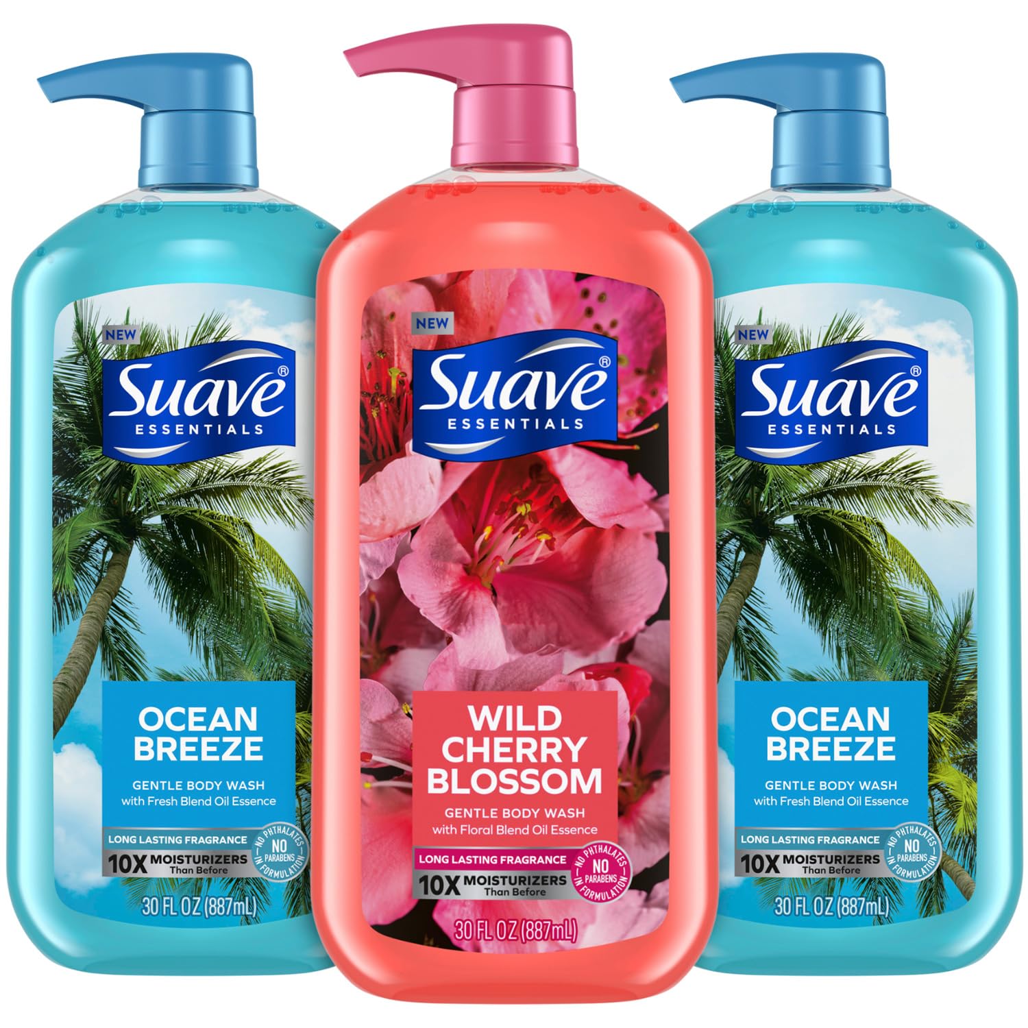 Gel douche Suave Brise Océan en flacon, hydratation douce.