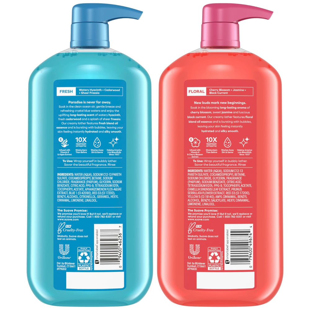 Mousse généreuse Suave Brise Océan, peau lisse après douche.