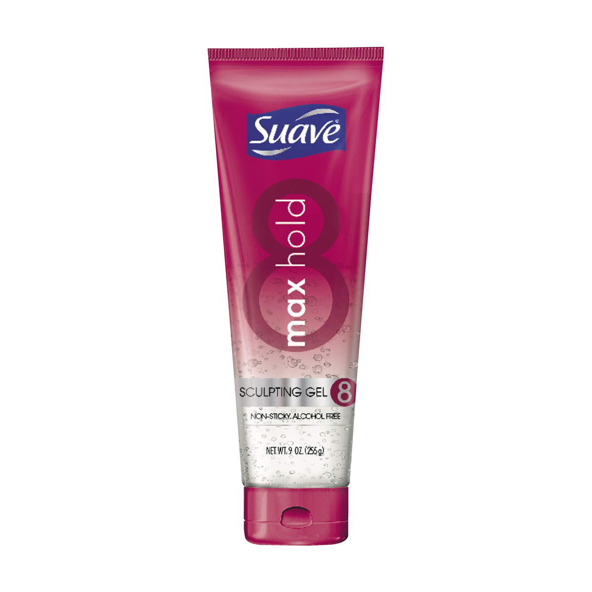 Gel coiffant Suave Max Hold 9oz dans sa bouteille pour un maintien durable.