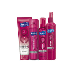 Mains appliquant le gel Suave Max Hold pour une application précise.