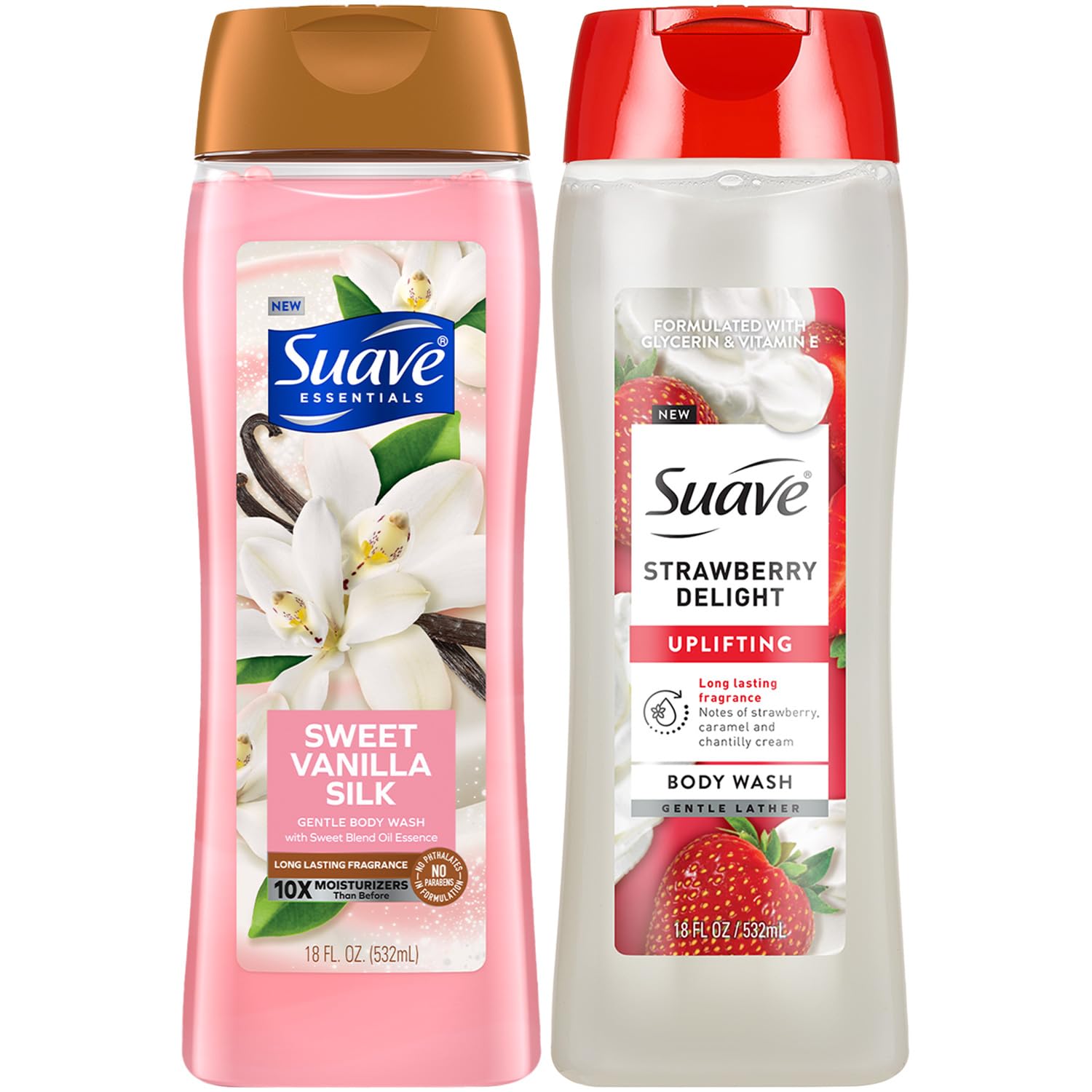 Suave Gel Douche, bouteille vanille douce, hydratation légère après chaque douche.