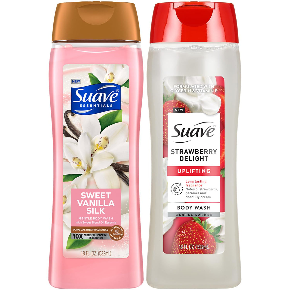 Suave Gel Douche, bouteille vanille douce, hydratation légère après chaque douche.